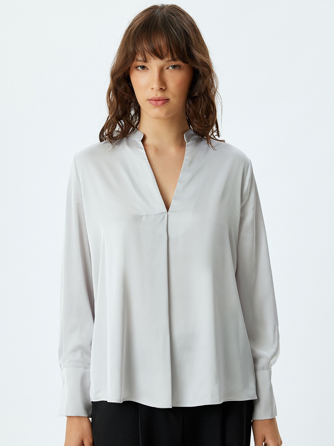 

Koton Women Solid V-Neck Top, Grey