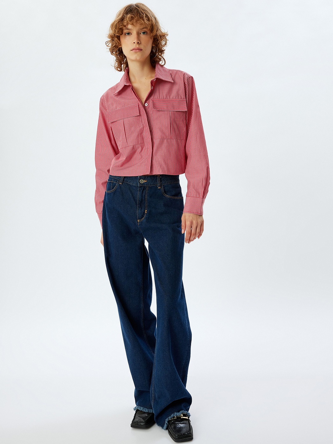

Koton Women Spread Collar Solid Casual Shirt, Pink