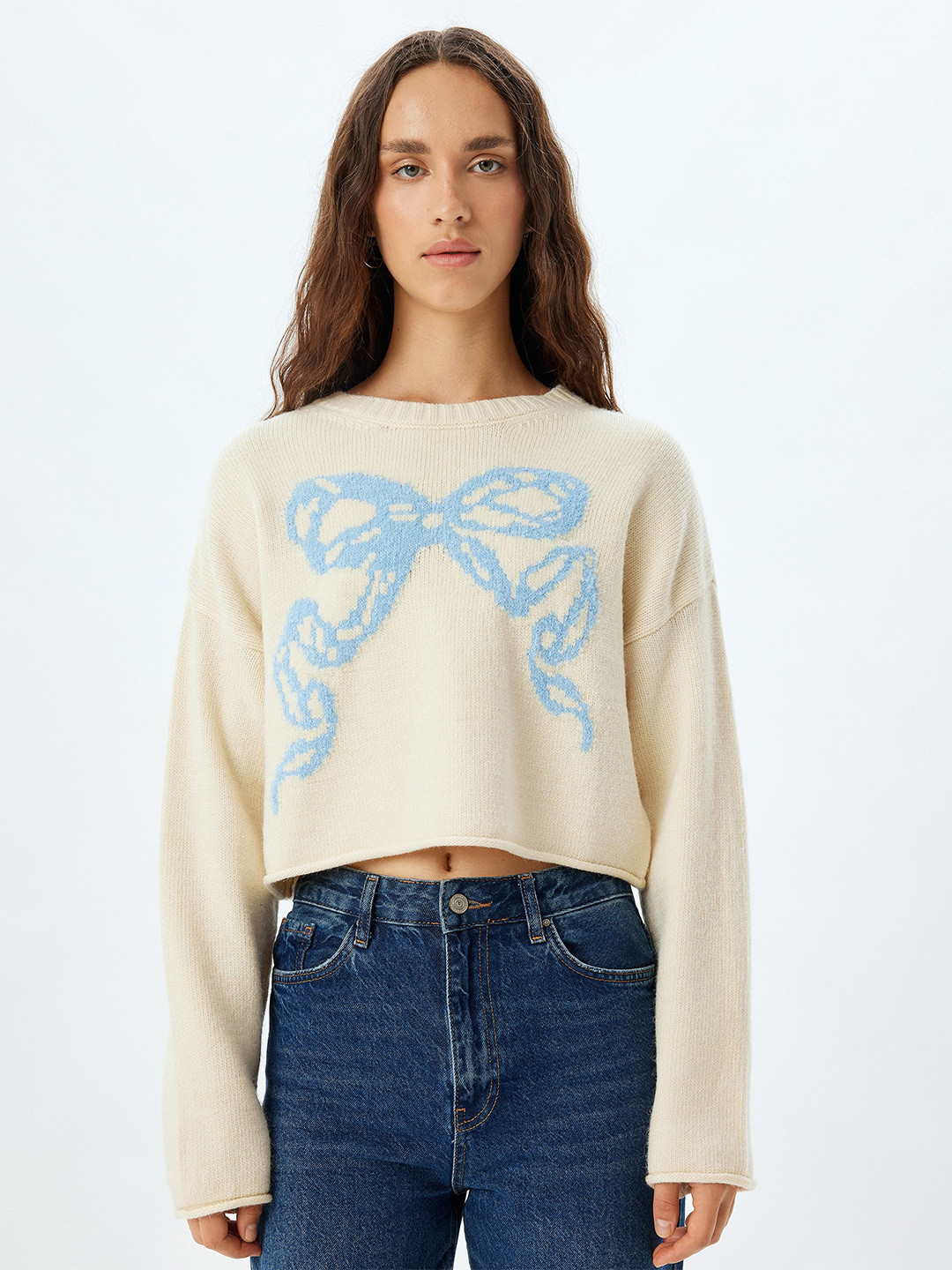 

Koton Women Printed Crop Cardigan with Embroidered Detail, Beige