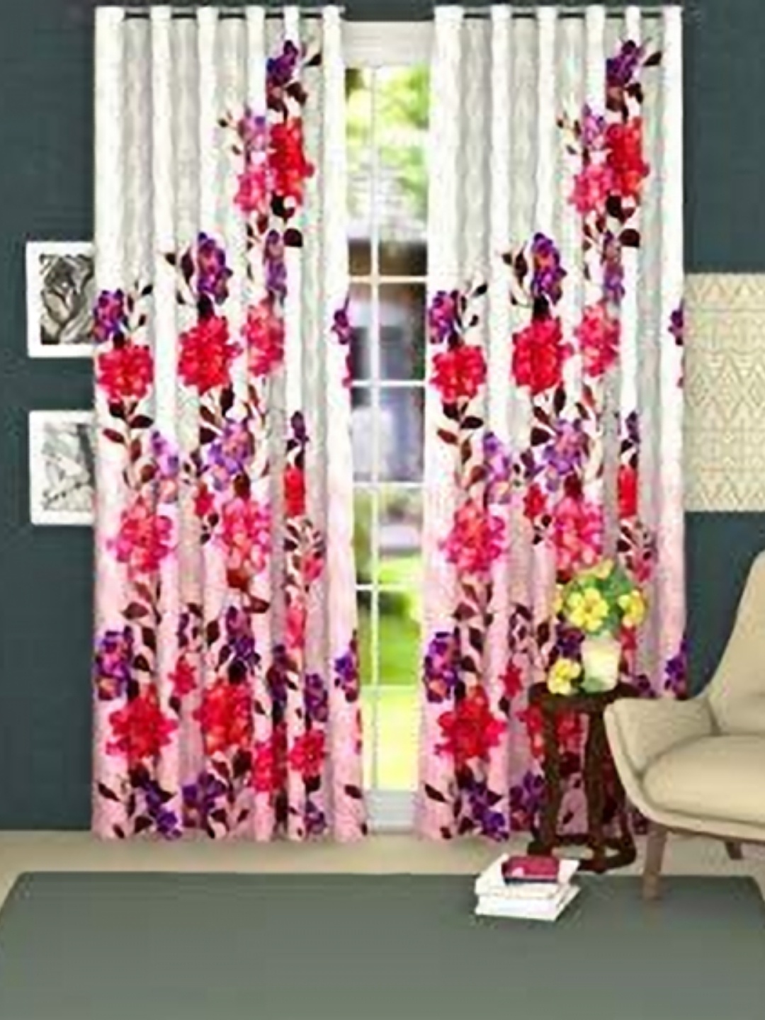 

Lushomes Pink & Purple 2 Pieces Floral Window Curtain
