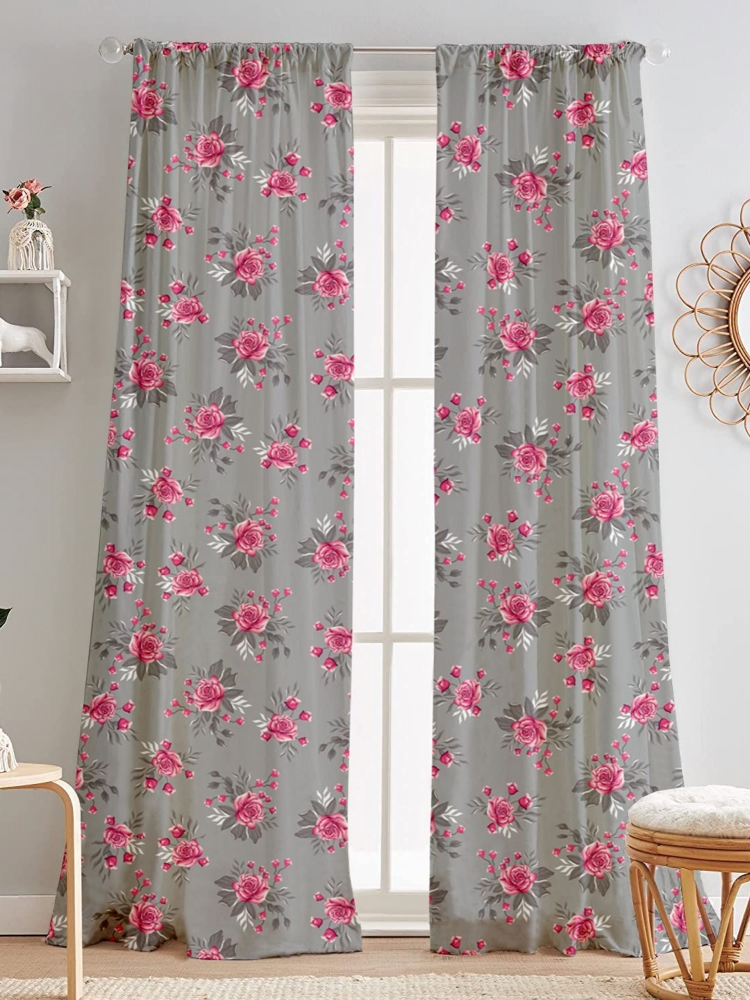 

Lushomes Grey & Pink Sheer Window Curtain