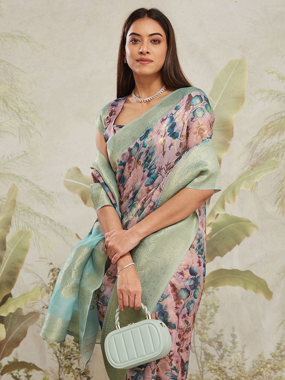 

RACHNA Floral Woven Design Zari Banarasi Saree, Sea green