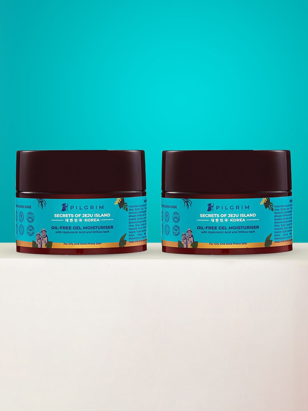 

Pilgrim Set Of 2 Oil Free Gel Moisturizer With Hyaluronic Acid - 50g Each, Teal