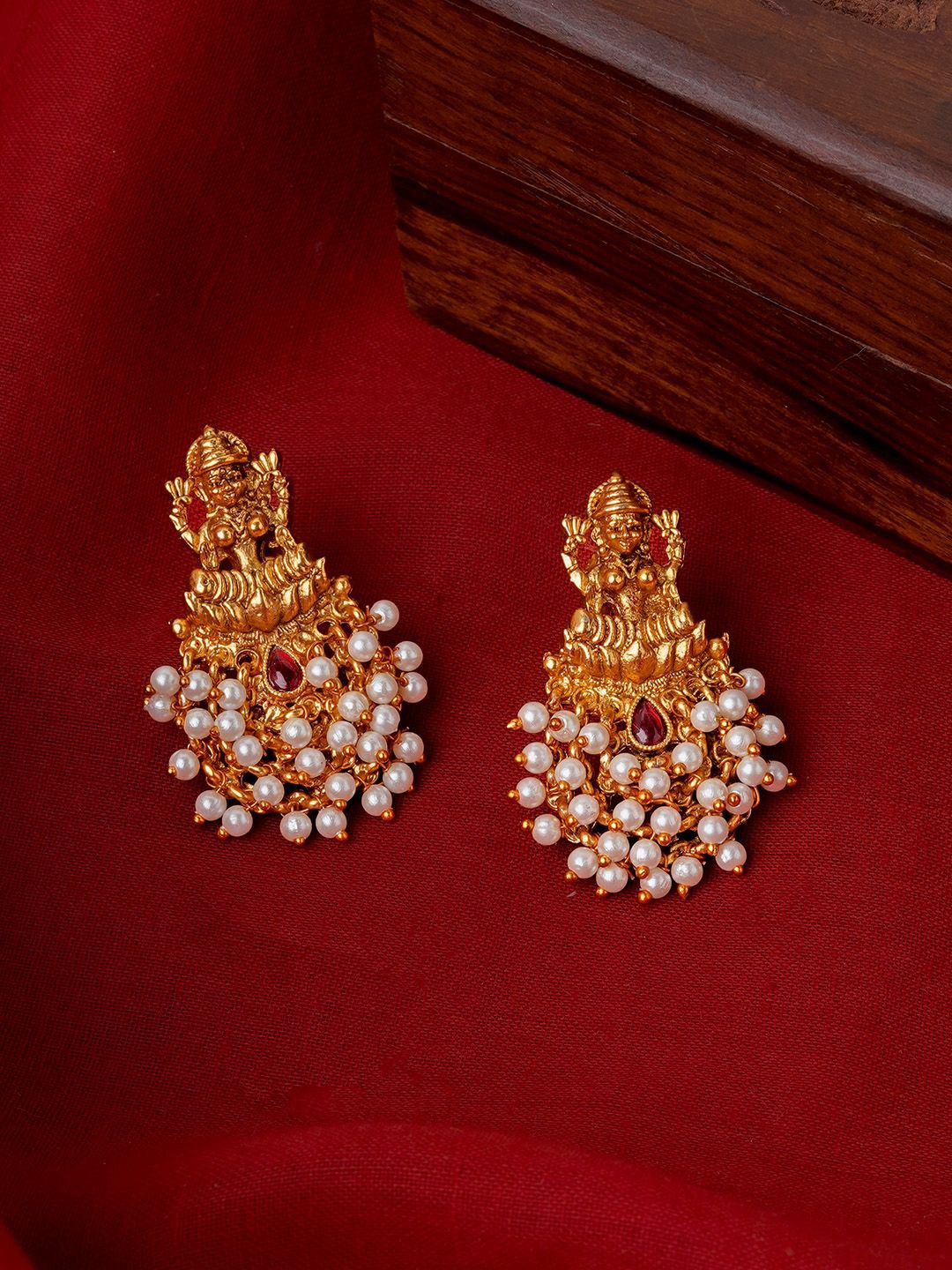 

TEEJH Gold-Plated Stone Studded Temple Contemporary Studs