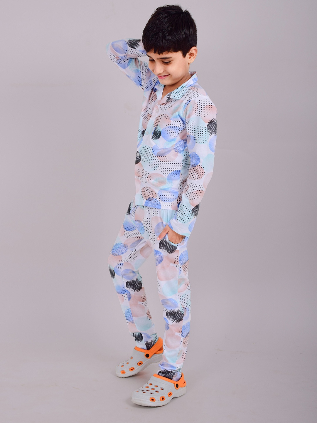 

ROW STARS Boys Printed Shirt with Trousers, Blue