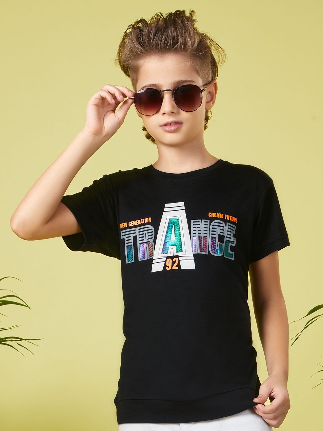 

MashUp Boys Graphic Printed Round Neck Cotton T-shirt, Black