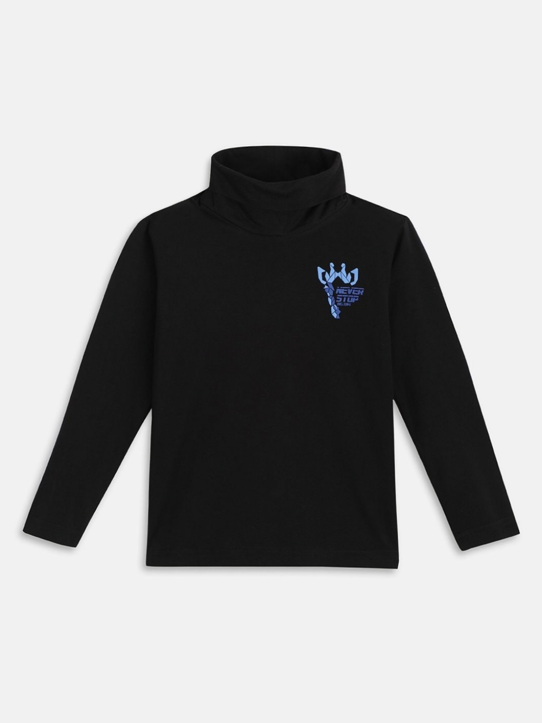 

Blue Giraffe Boys Solid Turtle Neck Cotton T-shirt, Black
