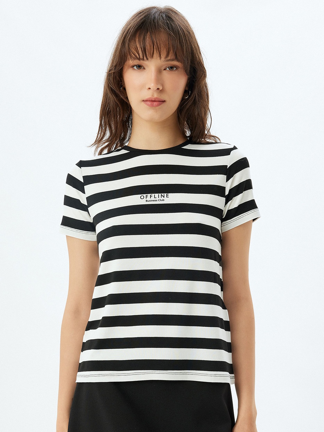 

Koton Women Striped Round Neck T-shirt, White