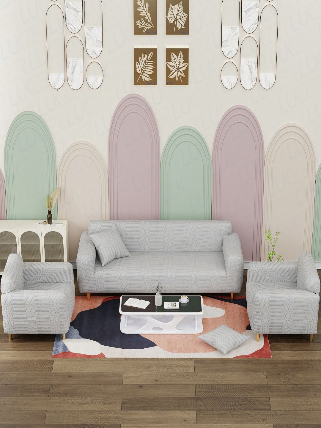 

Lukzer Pastel Grey Dotted Stripe Pattern 5 Seater Sofa Cover