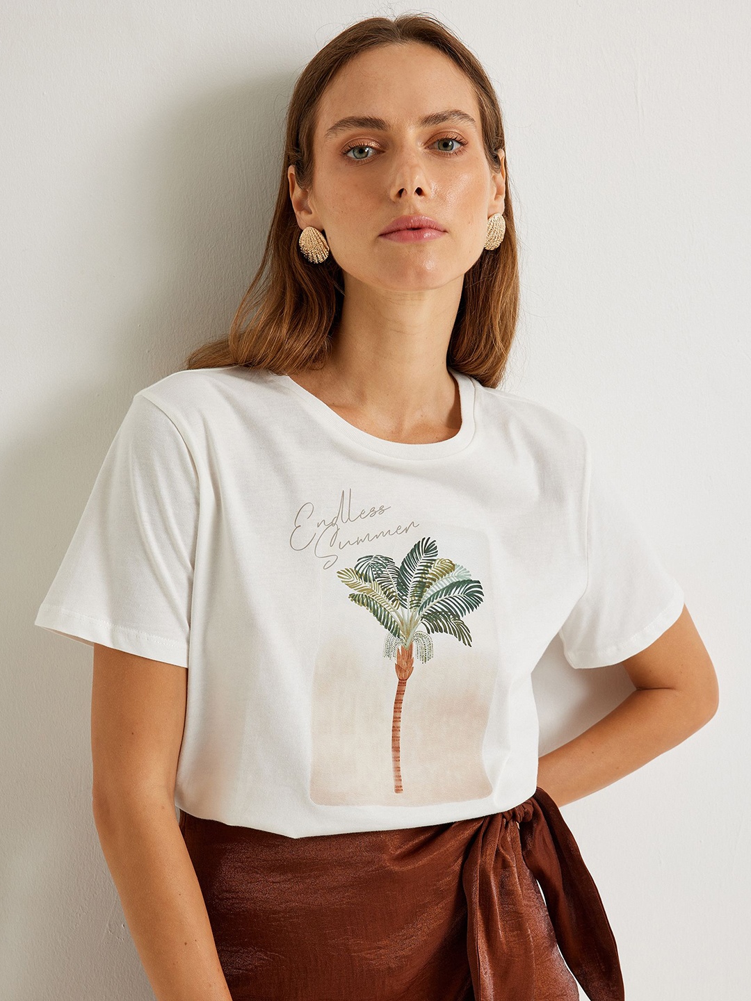 

Koton Women Graphic Printed Round Neck Cotton T-shirt, White