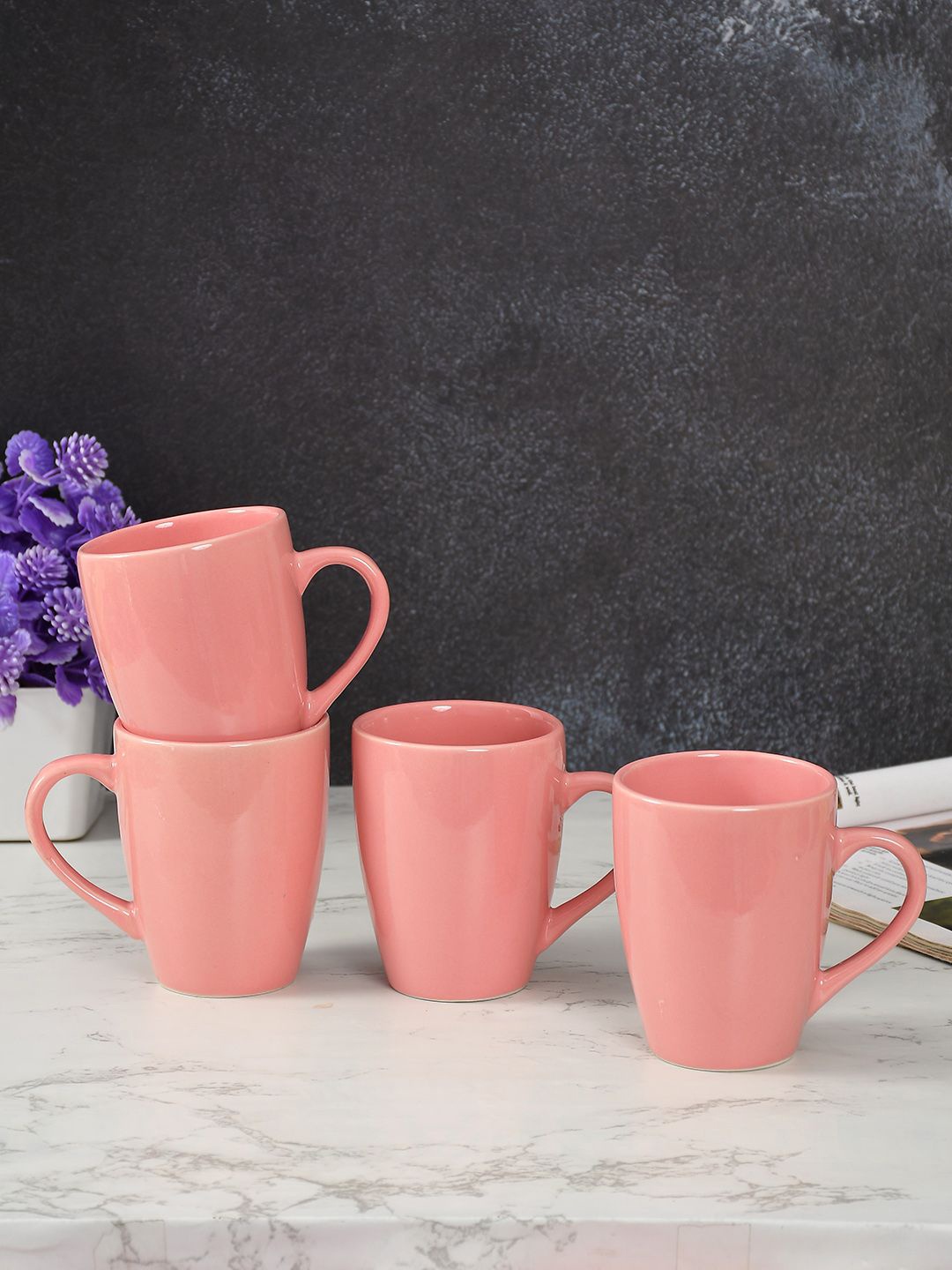 

CLIO'S HERITAGE STORE Pink 4 Pieces Ceramic Glossy Mugs 300 ml