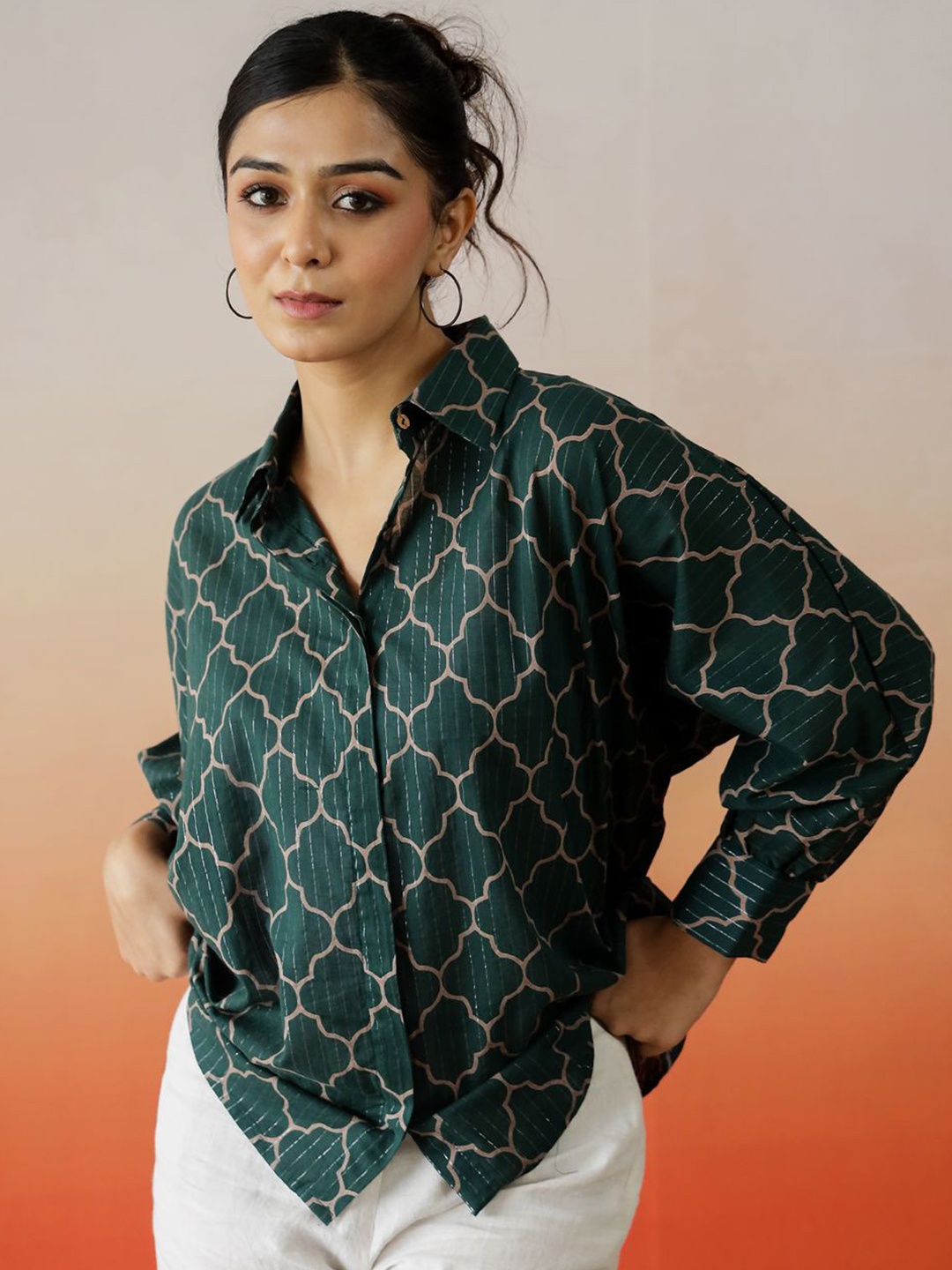 

SANSKRUTIHOMES Women Printed Cotton Top, Green