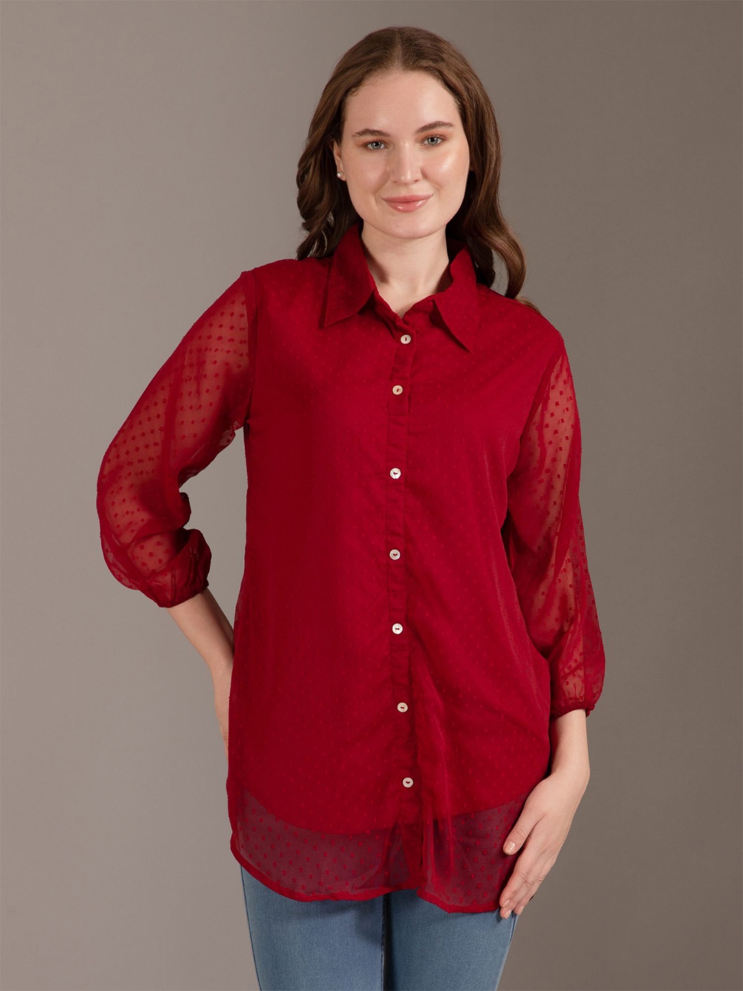 

Louis Bayrad Shirt Collar Tunic, Maroon