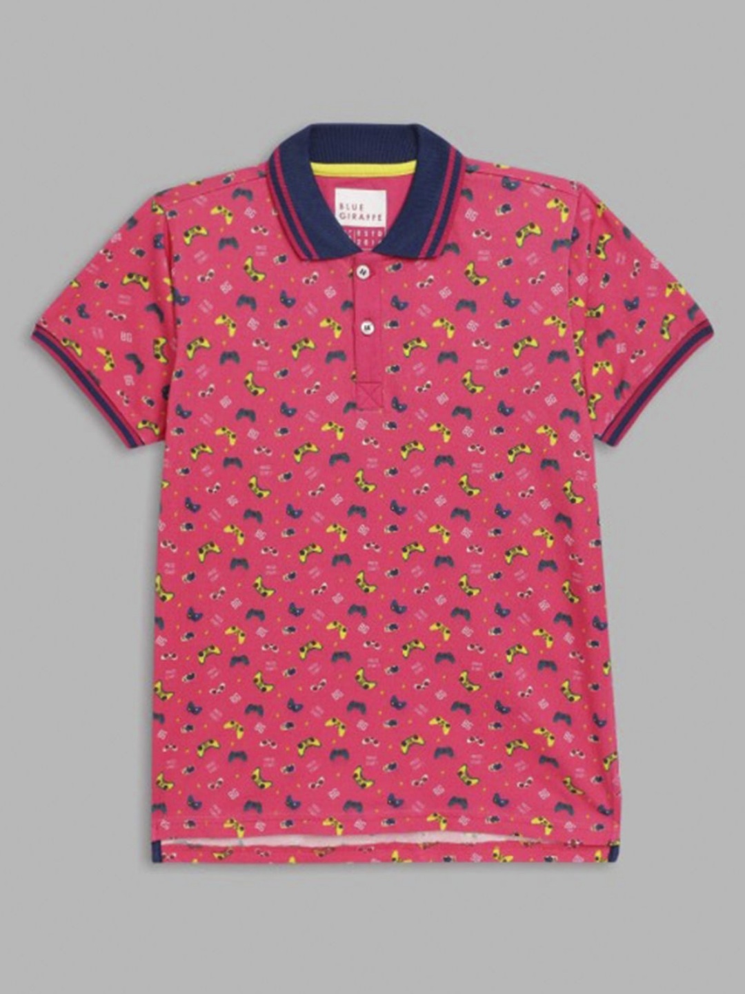 

Blue Giraffe Boys Conversational Printed Polo Collar Cotton T-shirt, Pink