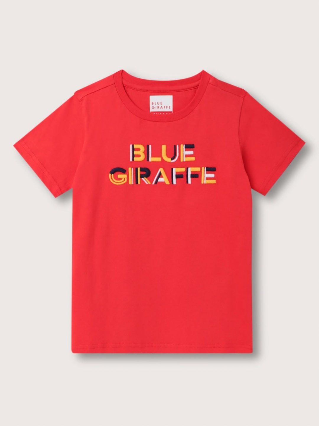 

Blue Giraffe Boys Typography Printed Round Neck Cotton T-shirt, Red