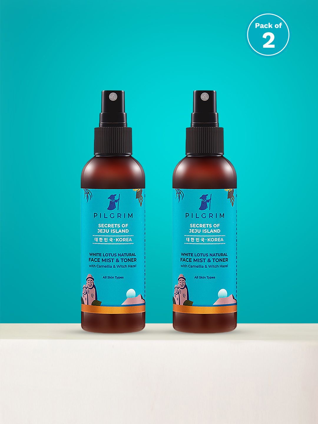 

Pilgrim Set Of 2 White Lotus Natural Face Mist & Toner With Camellia - 100ml Each, Teal