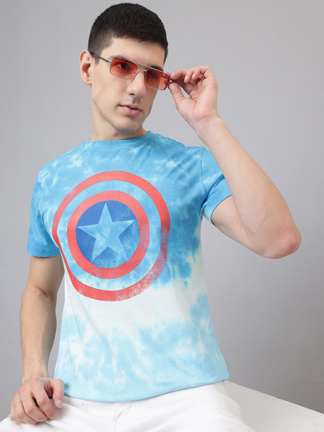 

Free Authority Men Captain America Graphic Printed Round Neck Cotton T-shirt, Blue