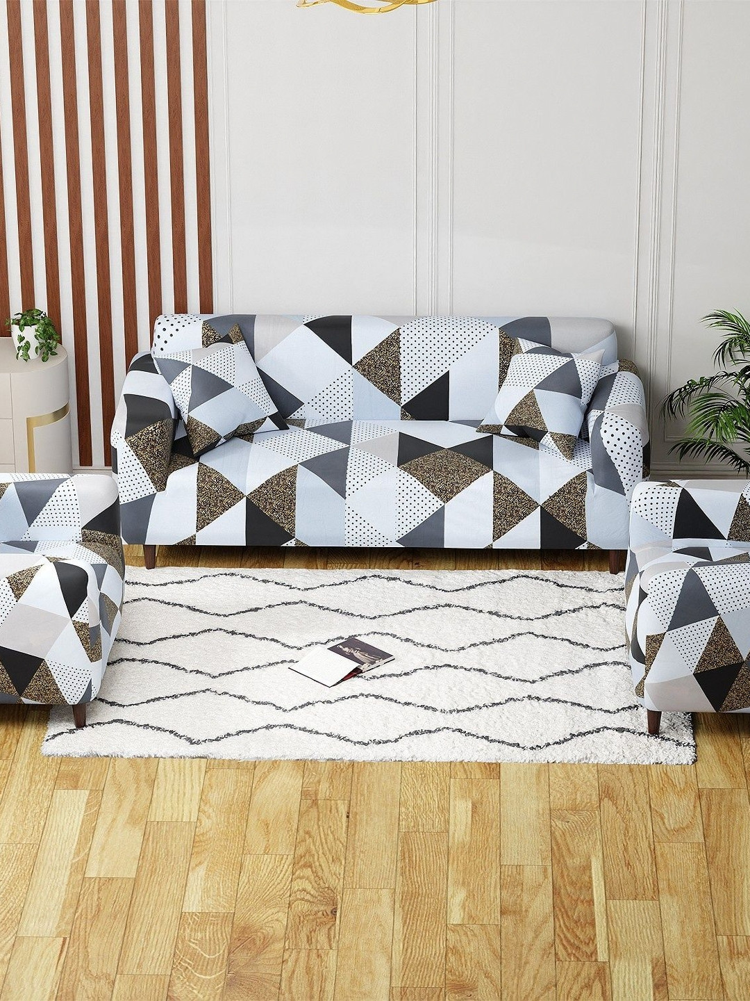 

Lukzer Prism Dotted Design 5 Seater Sofa Cover, White