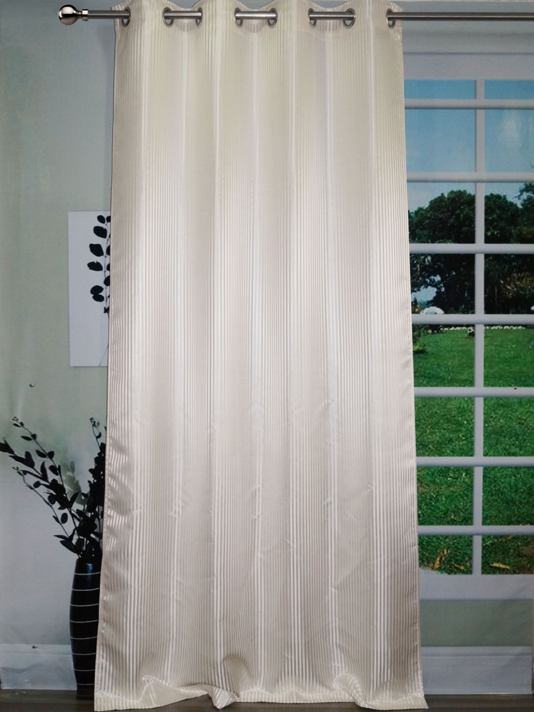 

Lushomes Cream-Coloured Striped Window Curtain