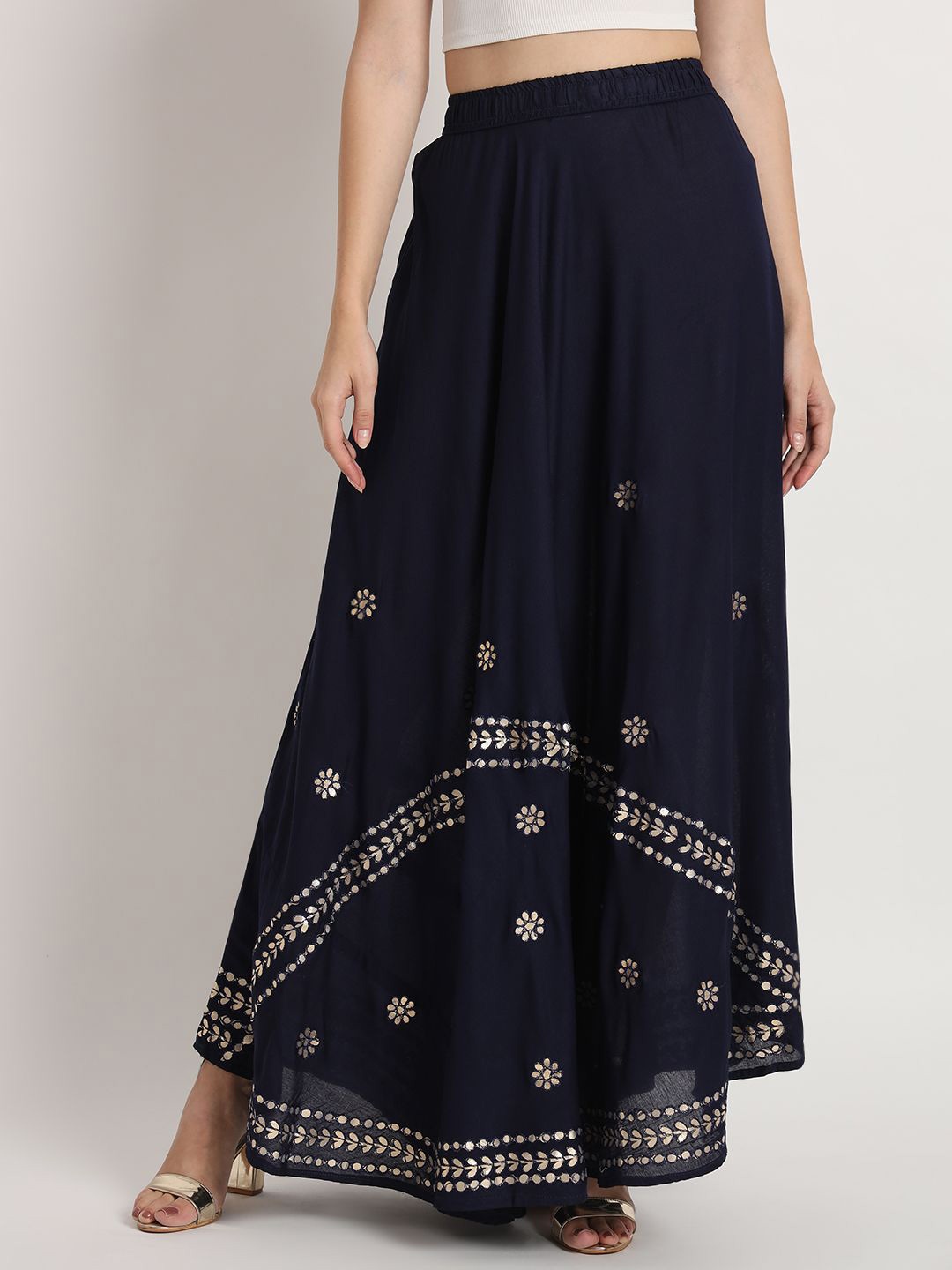 

BCZ Style Women Flared Handloom Ethnic Palazzos, Navy blue