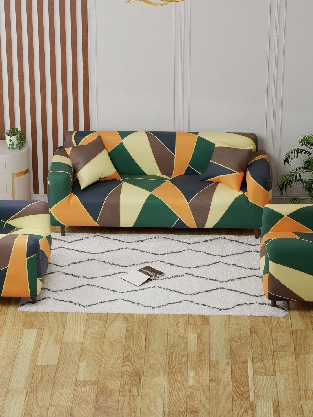 

Lukzer Geometric Design 5 Seater Sofa Cover, Green