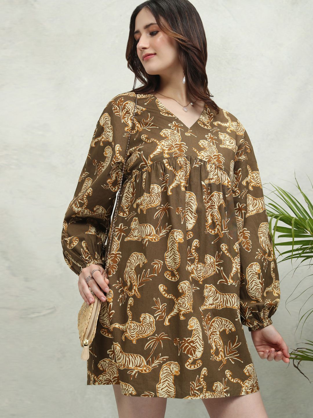 

Tokyo Talkies Animal Print Fit & Flare Mini Dress, Brown