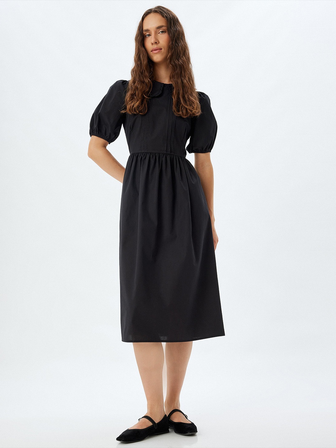 

Koton Women Solid Cotton A-Line Midi Dress, Black