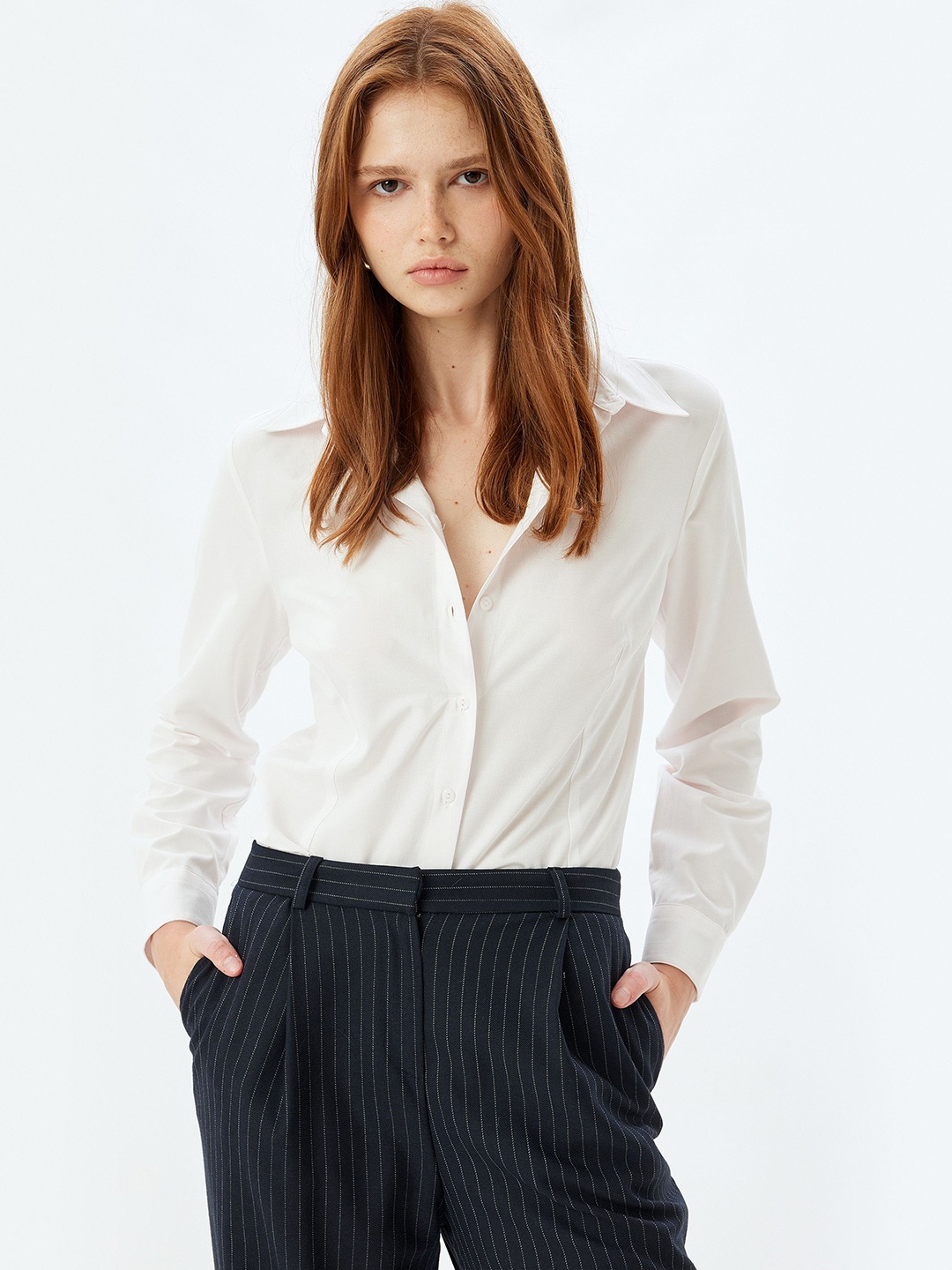 

Koton Women Spread Collar Solid Cotton Casual Shirt, White