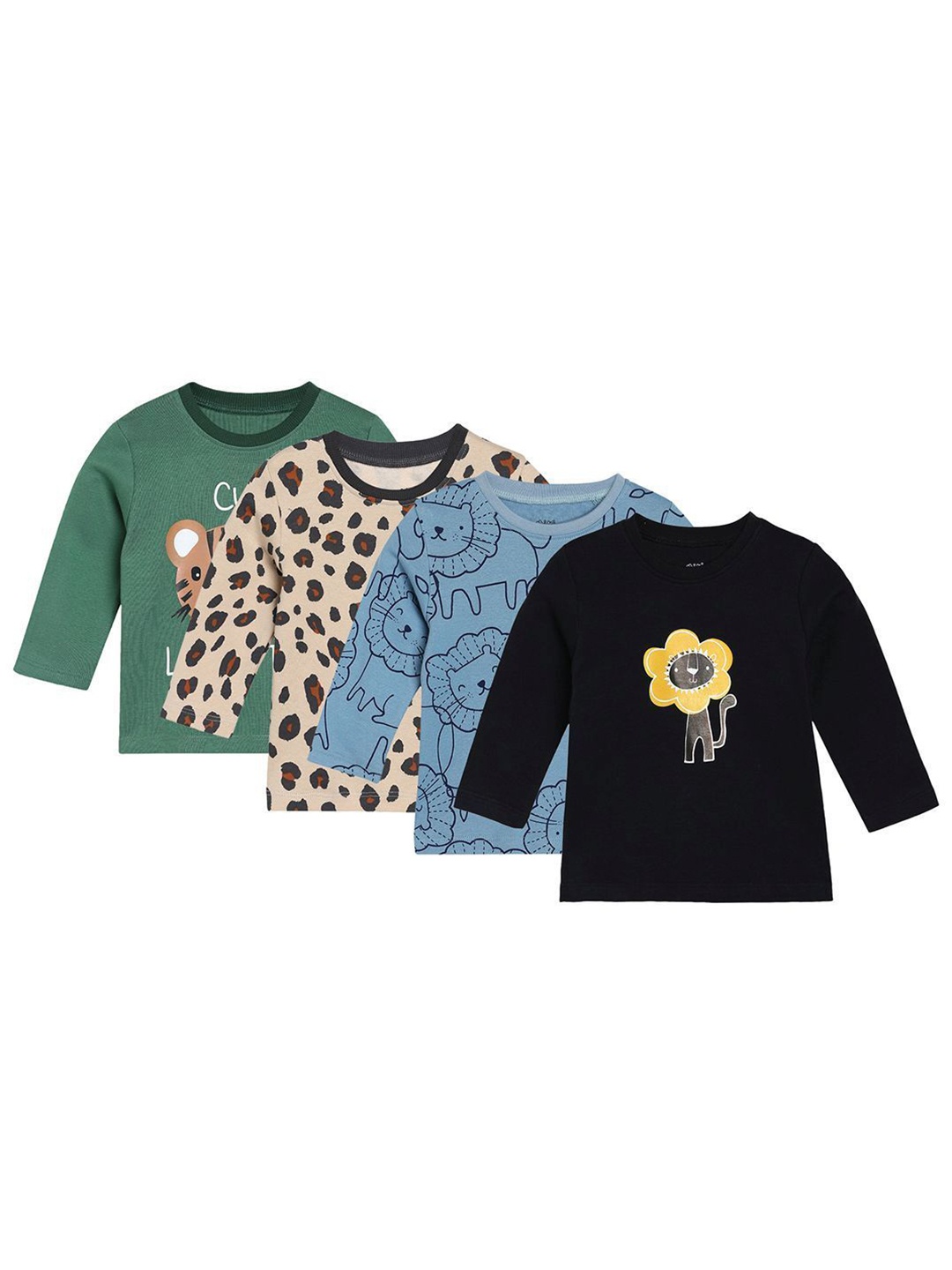 

MINI KLUB Boys Pack Of 4 Graphic Printed Round Neck Cotton T-shirts, Black