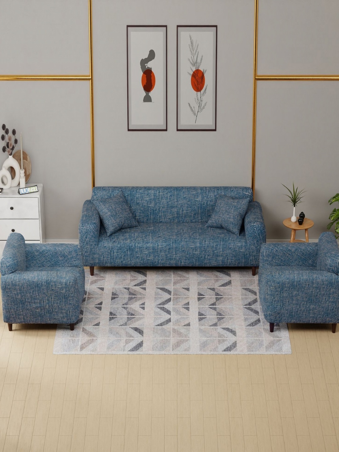 

Lukzer Yellow Lining Design 5 Seater Sofa Cover