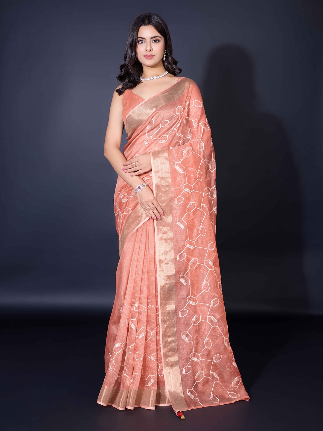 

KIMISHA Zari Saree, Peach