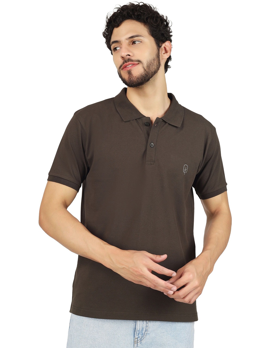 

BLUEFICUS Men Dri-FIT Solid Round Neck Cotton T-shirt, Brown