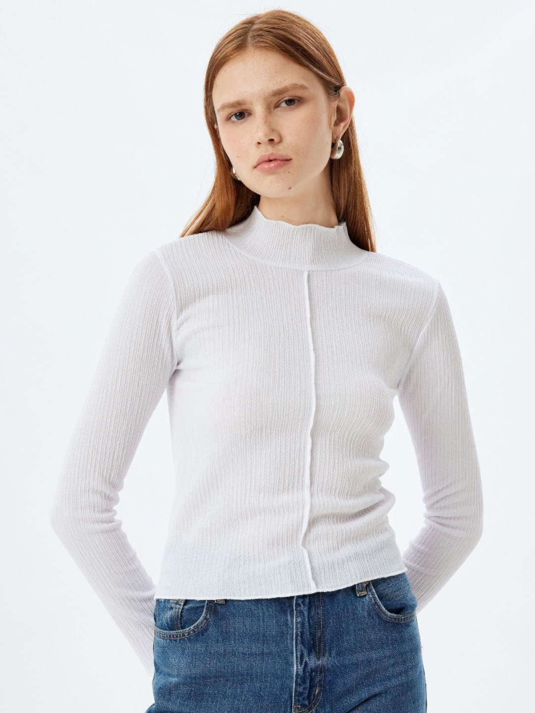 

Koton Women Self Design High Neck Slim Fit T-shirt, White