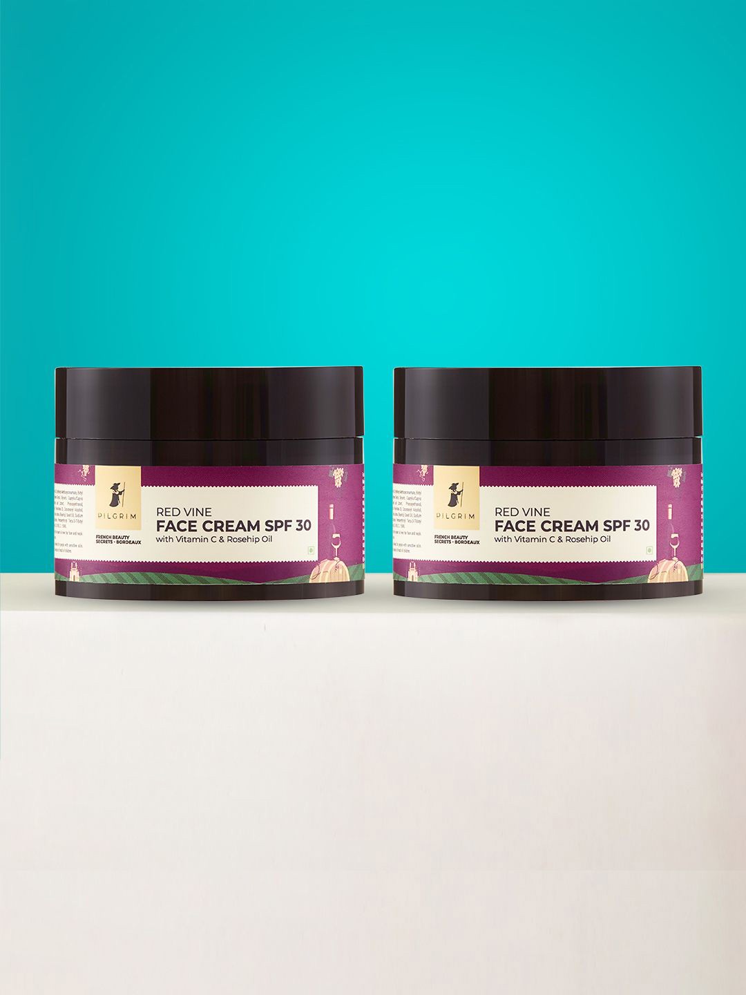 

Pilgrim Set Of 2 Red Vine SPF 30 Face Cream with Vitamin C & Rosehip Oil - 50g Each, Purple