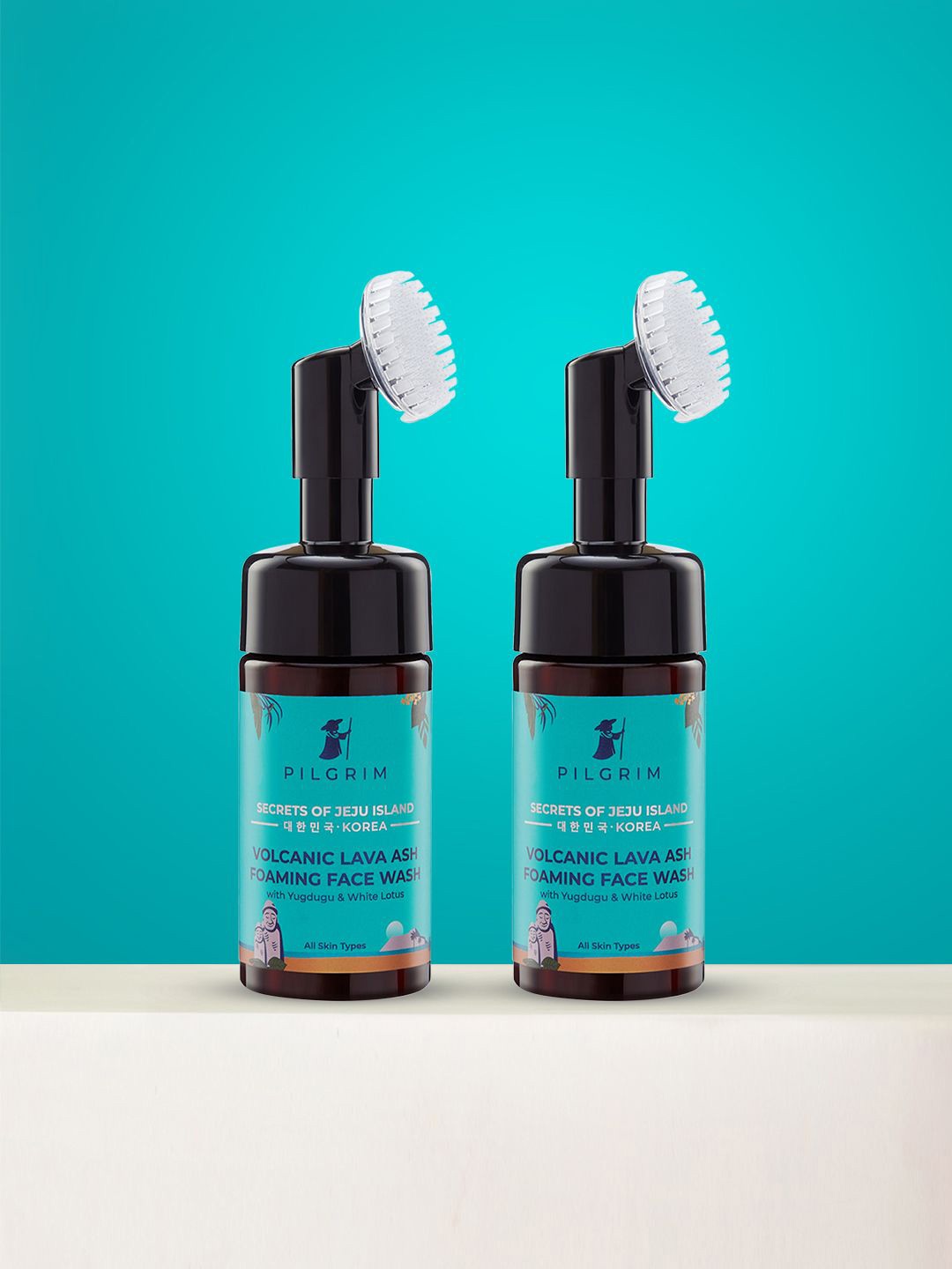 

Pilgrim Set Of 2 Secrets Of Jeju Island Volcanic Lava Ash Foaming Face Wash With Brush, Teal