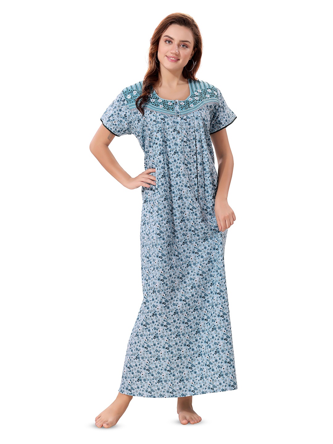 

Soulemo Women Printed Maxi Nightdress, Blue