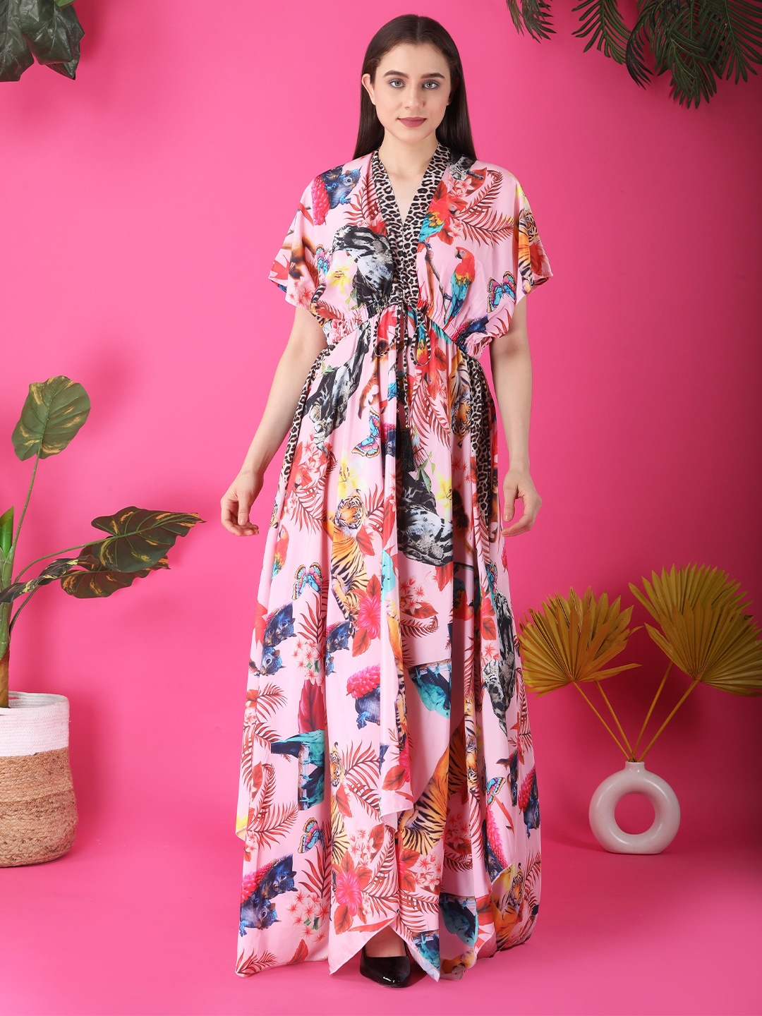 

KWEEN Women Conversational Printed Kaftan Maxi Dress, Pink
