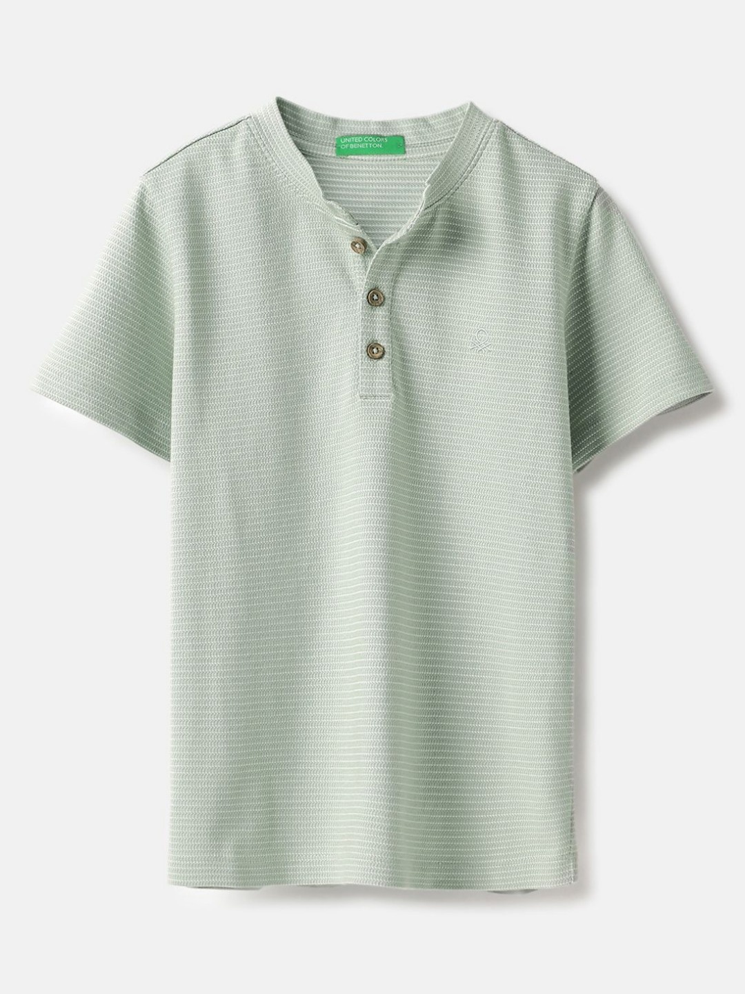 

United Colors of Benetton Boys Striped Henley Neck Pure Cotton T-shirt, Green