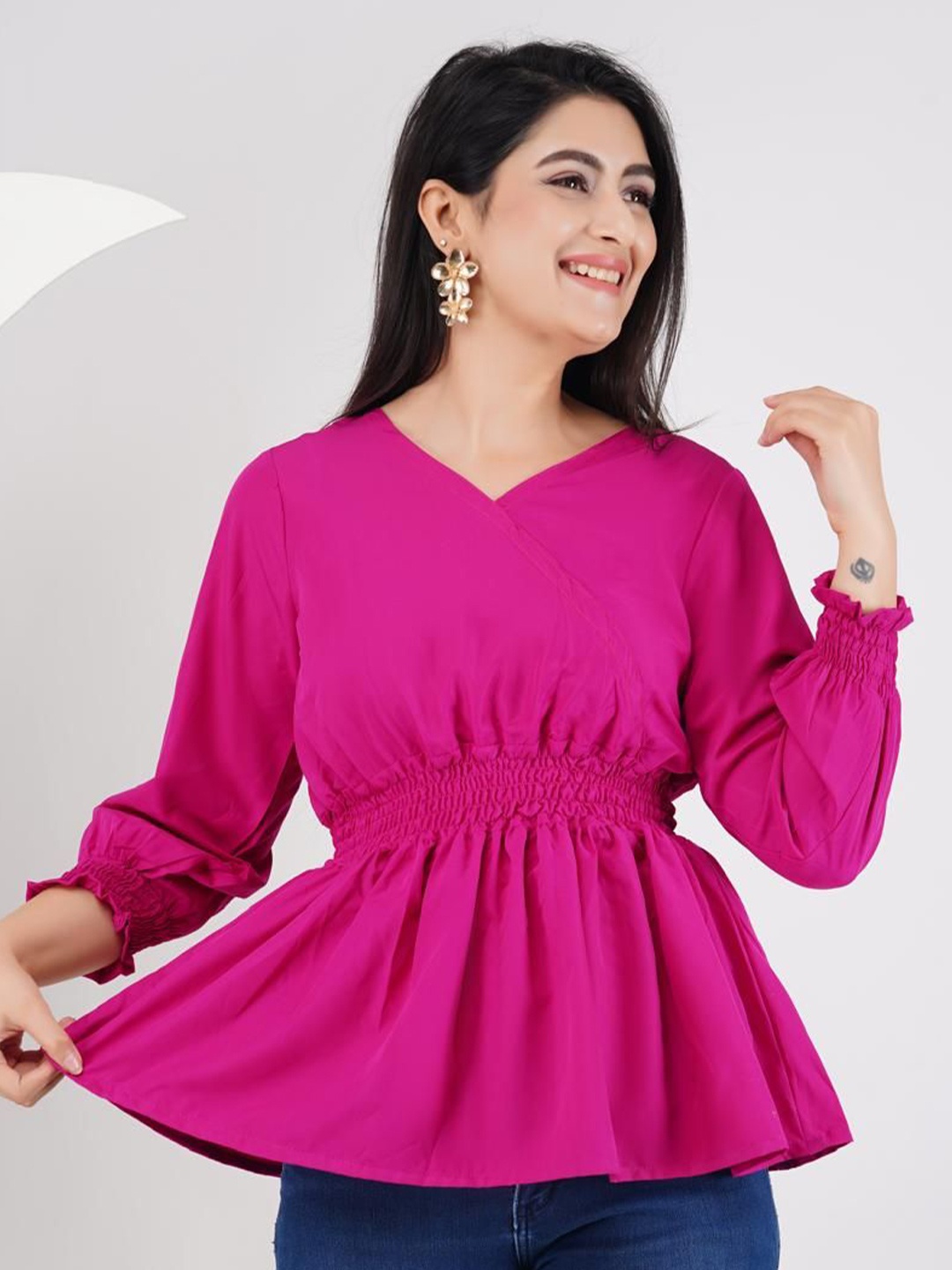 

P3D CREATION Women Peplum Dress Detail Smocked, Pink