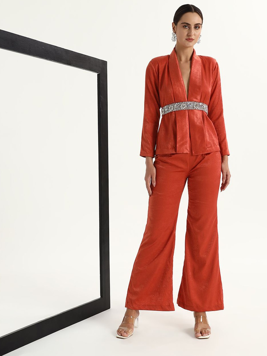 

Kanchi Khurana Couture Top With Trousers Co-Ords, Orange