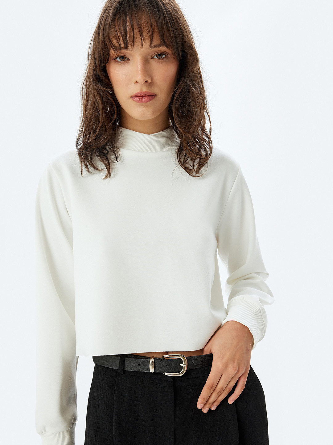 

Koton Women Solid Round Neck Pullover Sweatshirt, White