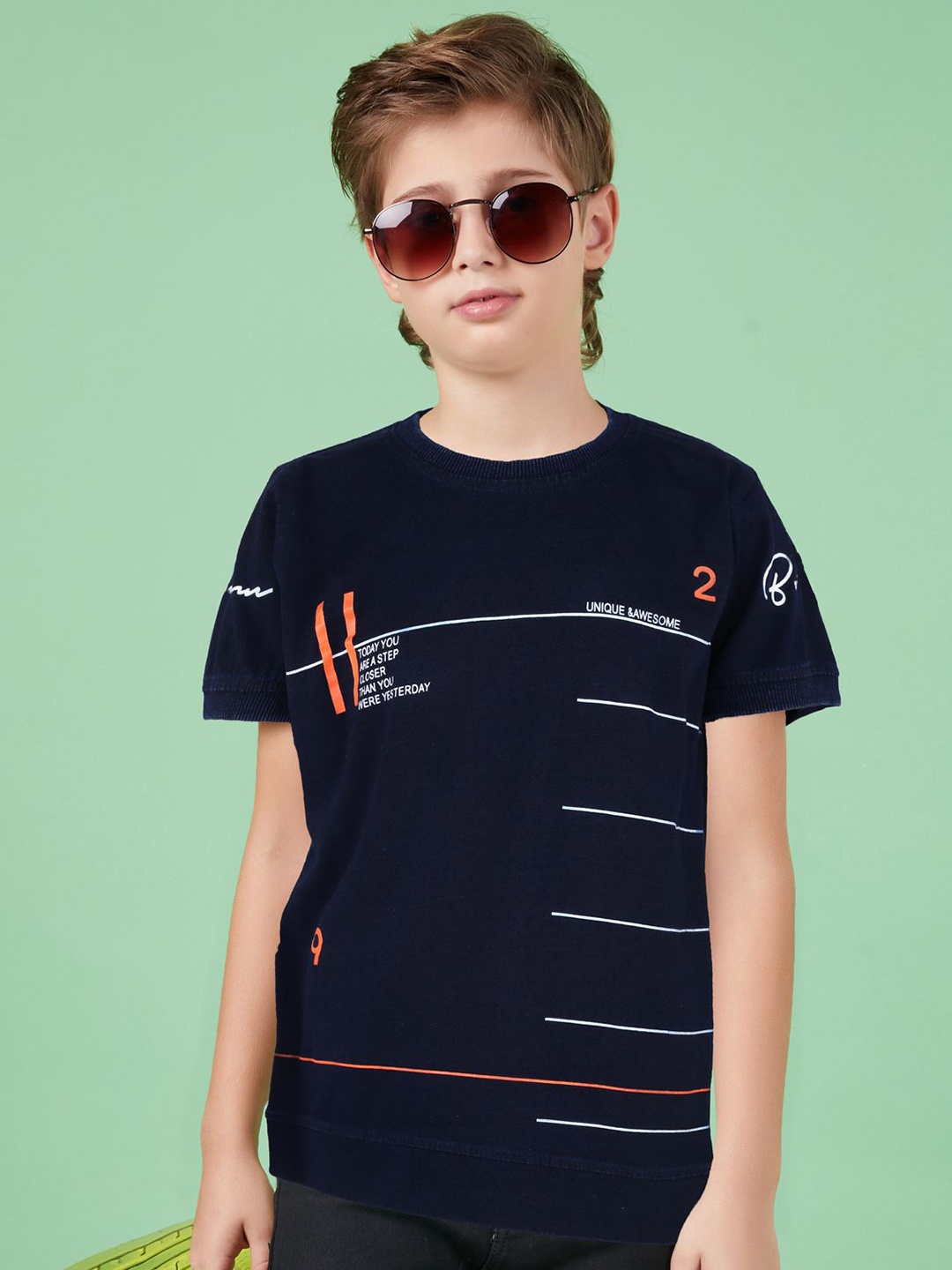 

MashUp Boys Striped Round Neck Cotton T-shirt, Orange