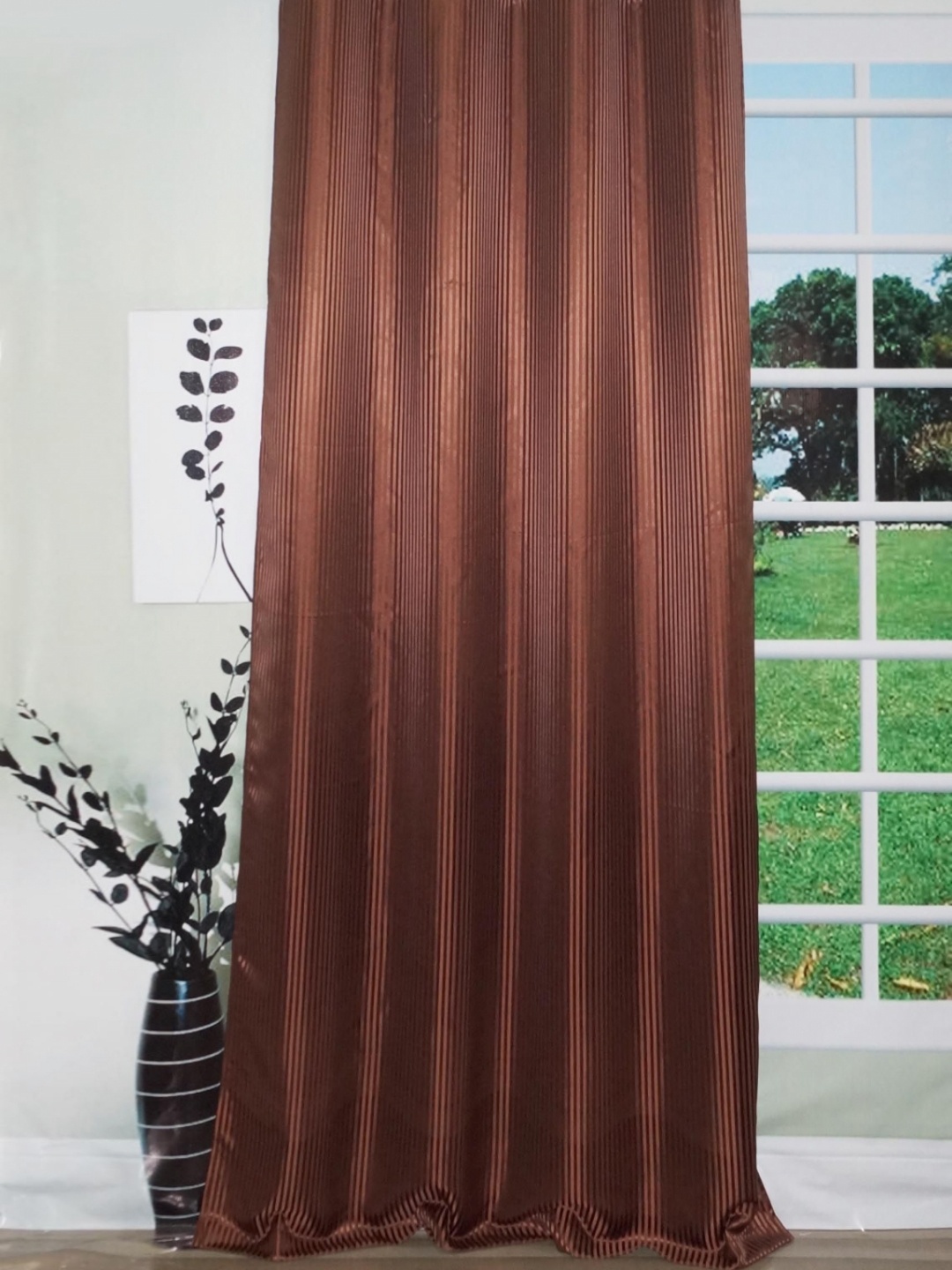 

Lushomes Brown Striped Window Curtain