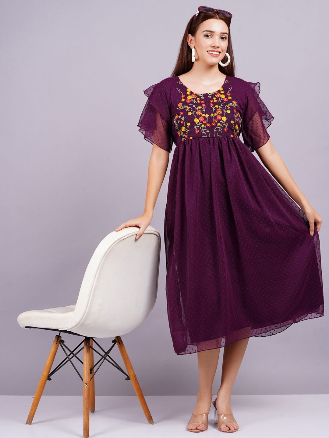 

JC4U Georgette Fit & Flare Midi Dress, Red