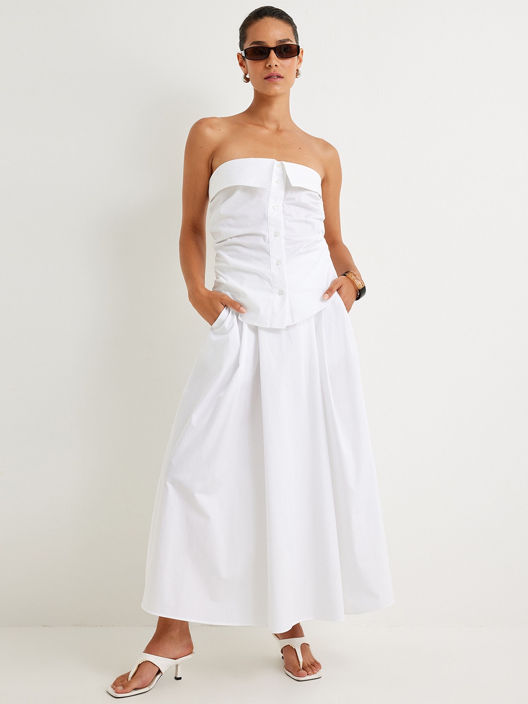 

Koton Women Solid Strapless Cotton Top, White