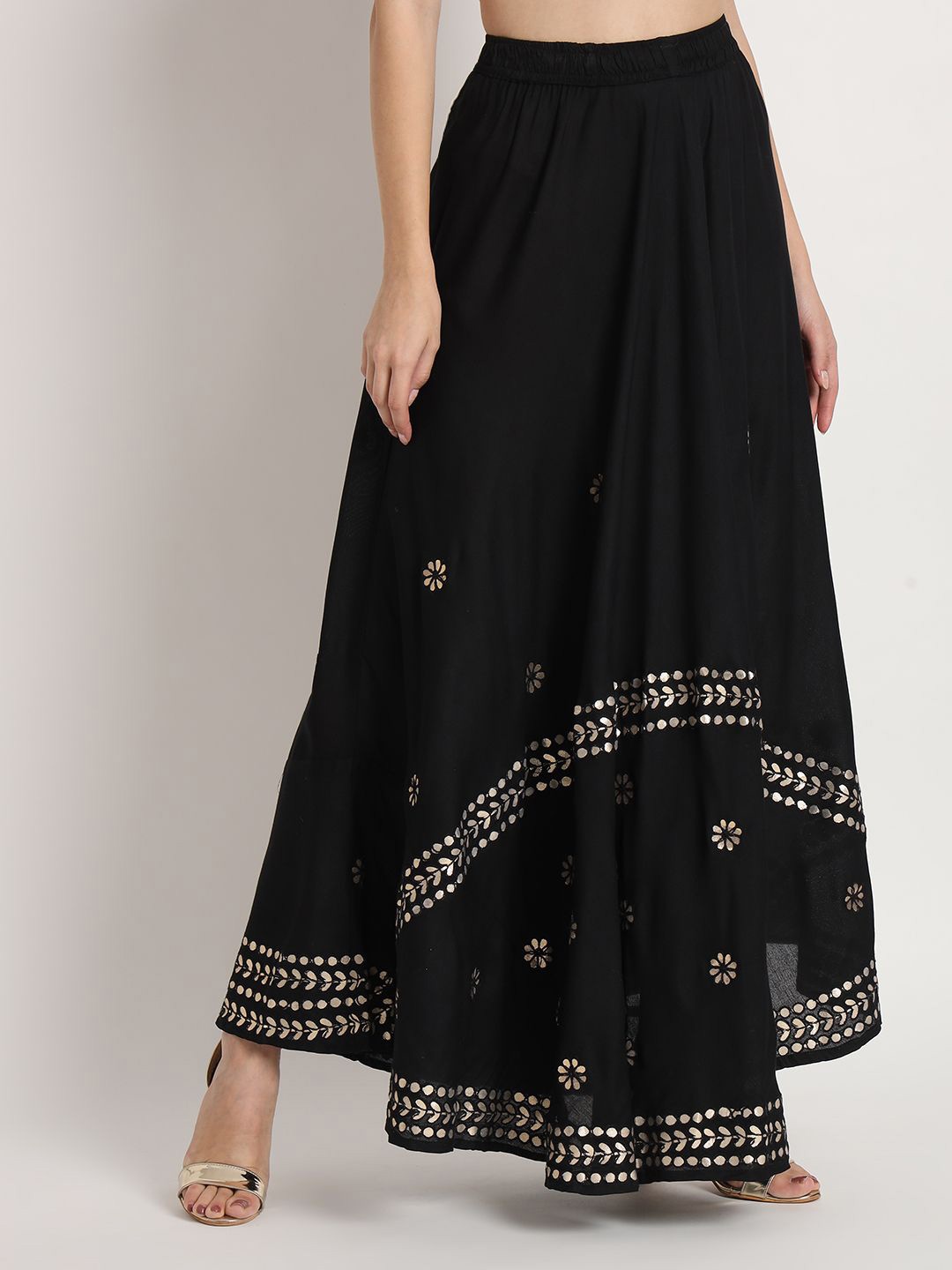 

BCZ Style Women Embellished Maxi Flared Skirt, Black