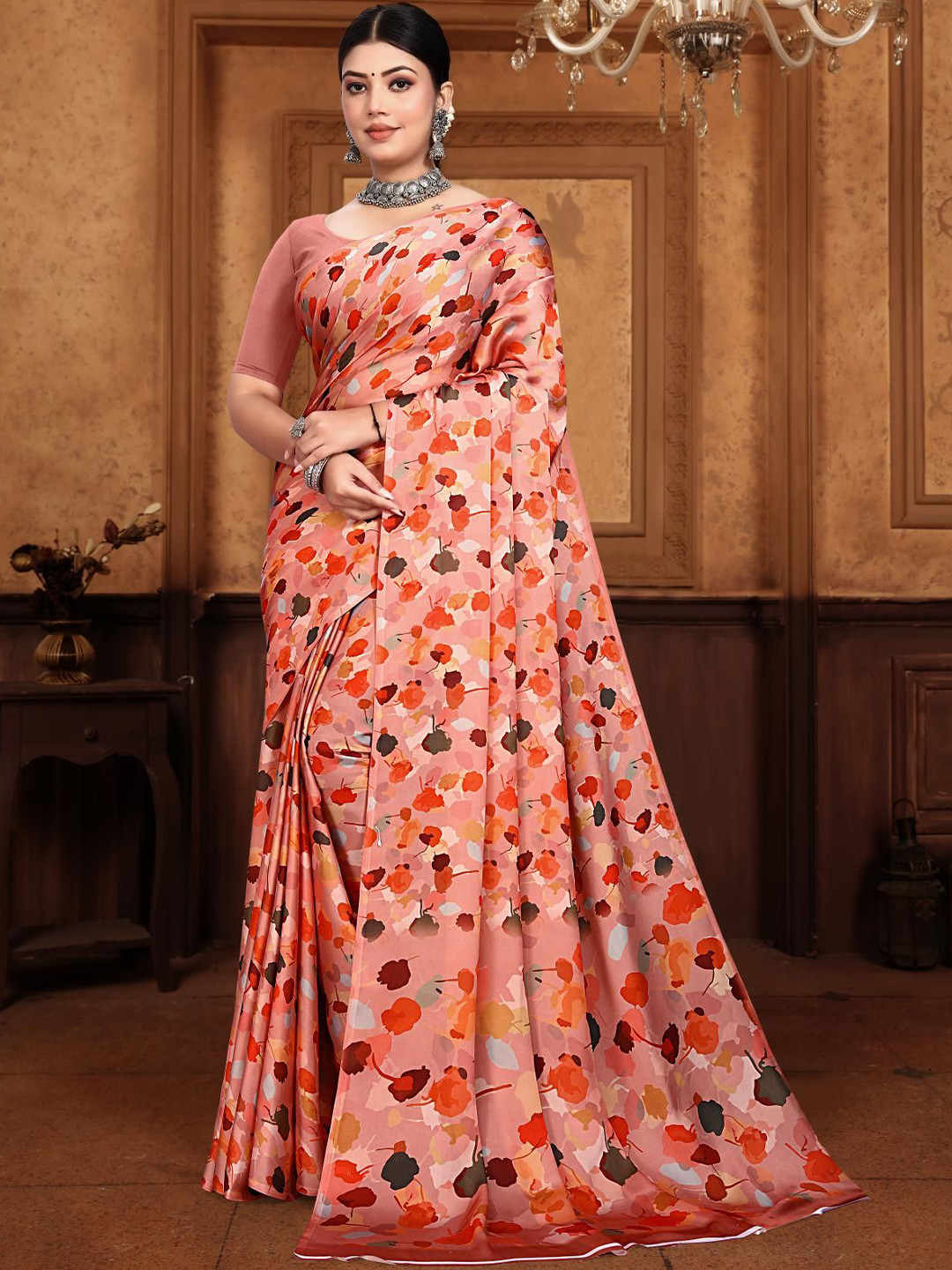

Mitera Abstract Printed Saree, Peach