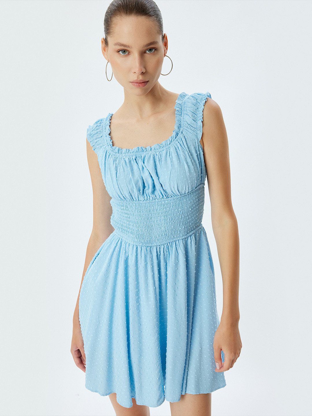 

Koton Women Self Design Solid Fit & Flare Mini Dress, Blue