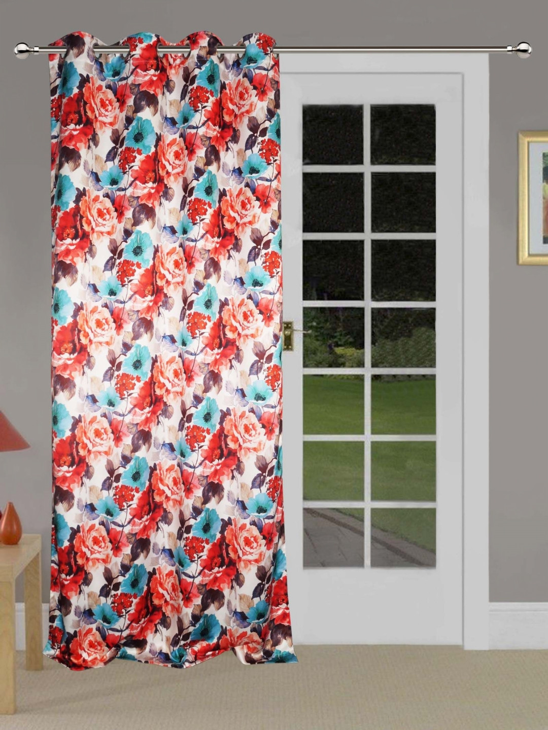 

Lushomes Off White & Blue Floral Black Out Window Curtain