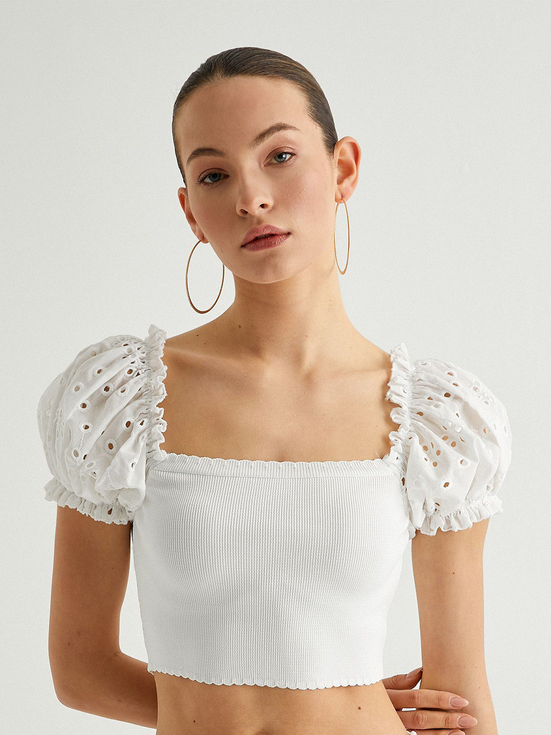 

Koton Women Self Design Square Neck Top, White